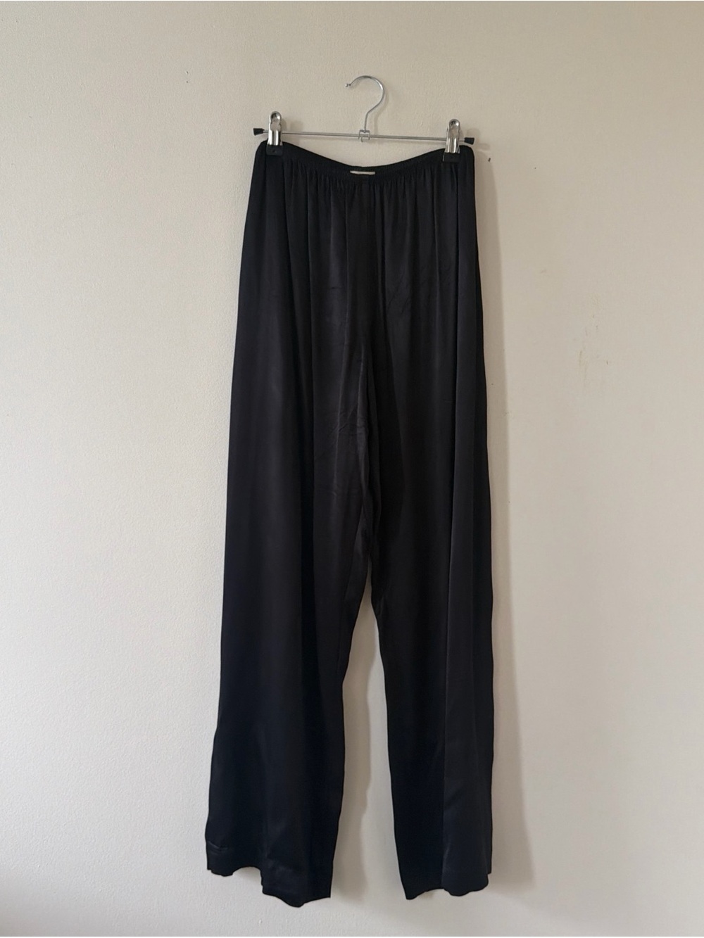 DONNI. Black Satin Wide-Leg Pants